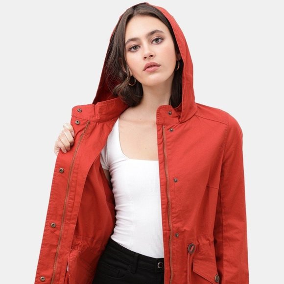 Long Line Hooded Utility Anorak Jacket Coat (Rust Color) - Picture 1 of 3